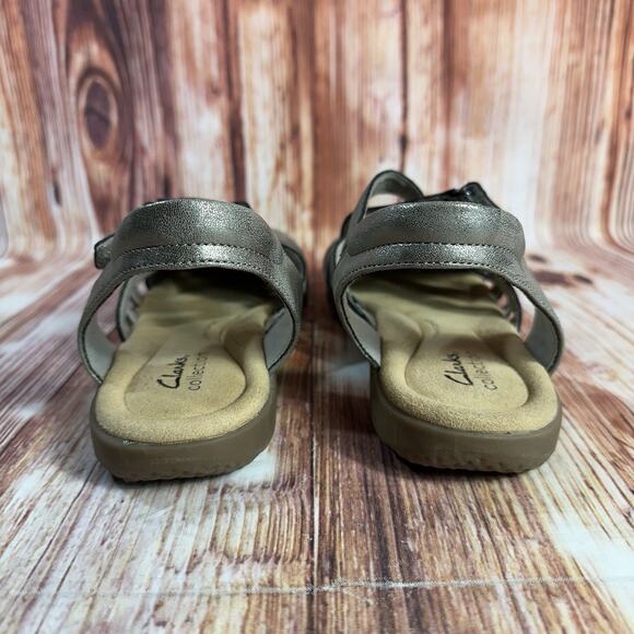 Clarks ELIZABELLE SEA Size 8.5 Bronze Metallic Leather Closed Toe Sandals Shoes - Picture 4 of 10